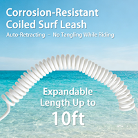 Laisse de cheville enroulée de 10 pieds pour paddleboard, blanche, en TPU de 7 mm, avec coussinet de confort, vente en gros, usine OEM, CE BSCI