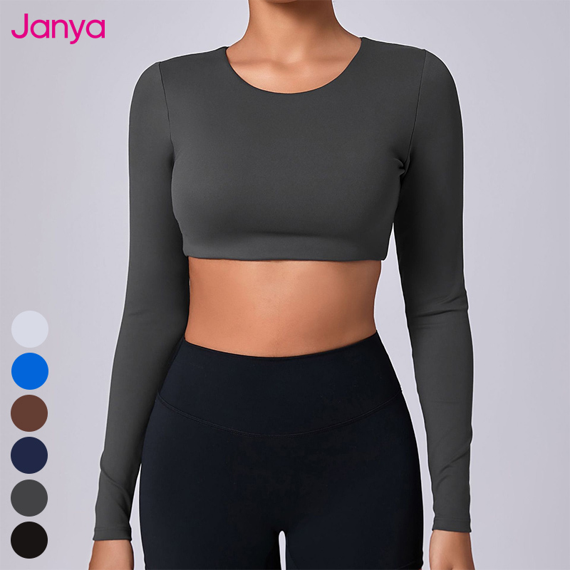 Women's Removable Pads Long Sleeved Quick Drying Sport Clothing Sexy Sportswear Fitness Tight Wear Pilates Running Yoga Crop Top