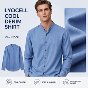 Chemise Homme 100% Lyocell Denim à Col Montant et Manches Longues, Personnalisable avec Logo, Haut Décontracté Premium Effet Délavé Vintage à Boutons - Product Image 1