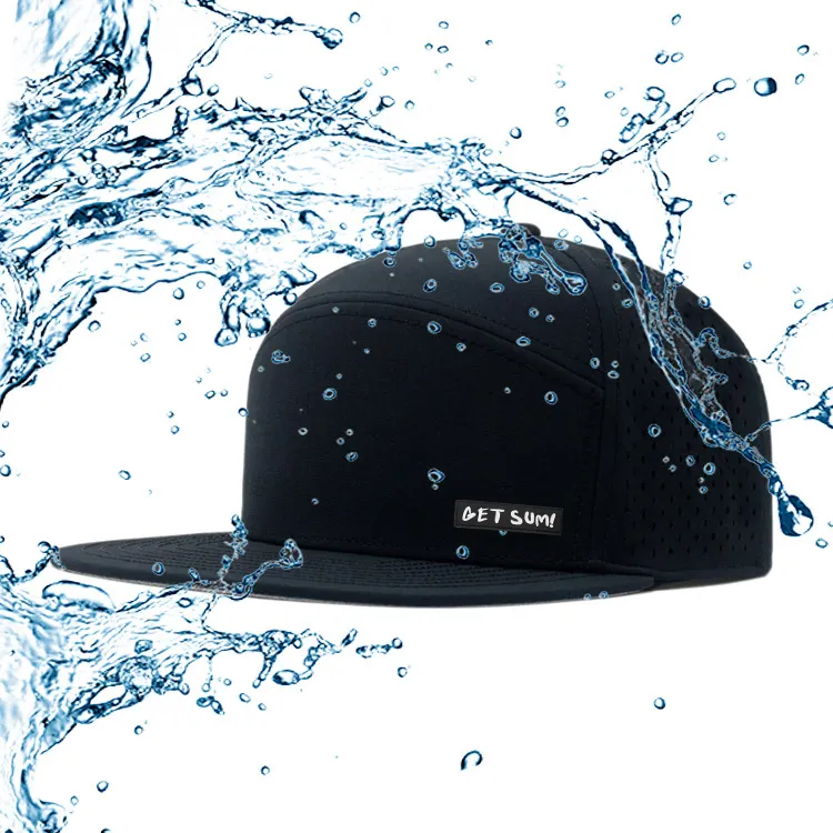 100% Polyester 6 Panel Water Resistant Laser Cut Drilled Hole Perforated Breathable Snapback Hat