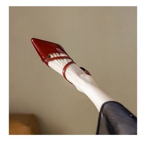 Sandalias Rojas Brillantes de Alta Gama con <span class=keywords><strong>Tacón</strong></span> <span class=keywords><strong>Medio</strong></span> y Diseño de Punta Puntiaguda para <span class=keywords><strong>Zapatos</strong></span> de Mujer Transpirables - Product Image 6