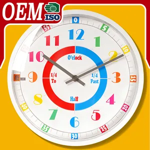12 inch colorful children embossed number teaching wall clock for kindergarten classroom learning clock