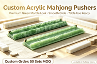 Ensemble 2-en-1 : Poussoir de tuiles de Mahjong américain et règle magnétique en acrylique transparent, motif marbre vert émeraude, accents en laiton, résistant à l'eau