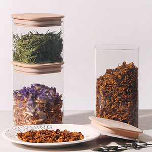 Nuovo Design Multi-specifica vaso di <span class=keywords><strong>vetro</strong></span> <span class=keywords><strong>borosilicato</strong></span> quadrato con coperchio di bambù - Product Image 2