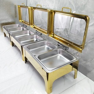 Set da Catering di Lusso con Scaldavivande Elettrico Interno da 9L in Acciaio Inox Dorato a Combustibile per Buffet di Matrimoni Servizio Alberghiero - Product Image 2