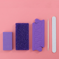Almohadilla de piedra pómez púrpura de 5 piezas y lima de uñas de madera Kit de pedicura Juego de manicura desechable para separadores de dedos de salón Spa incluidos