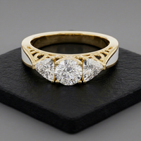 Bague de fiançailles à trois pierres en diamant CVD cultivé en laboratoire sur mesure, certifiée IGI, taille brillant, or massif blanc D.E. Couleur E Mariage Romantique