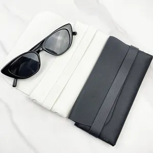 Estuche para gafas con estampado personalizado bolso suave de cuero negro blanco caja de gafas de sol de cuero de Pvc estuche para gafas de sol hechas a mano al por mayor