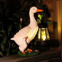 Décoration de jardin d'extérieur, petites statues de canard en résine blanche, lanterne solaire à LED, résistante à l'eau, écologique, sculptures d'art pour patio et pelouse