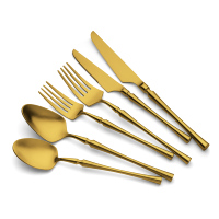 Luxury Matte Gold Stainless Steel Flatware Set Eco-Friendly Bulk Sale Includes Spoon and Fork with Packaging