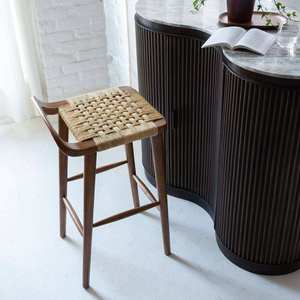 Luxury Industrial Brown Leather Bar <b>Stool</b> <b>with</b> Black Metal Frame and Comfortable Upholstered Seat for Modern <b>Kitchen</b> <b>Island</b> Home - Product Image 1