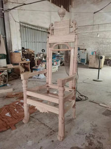 Silla de juez tallada de madera maciza con respaldo alto con asiento de cuero Trono de rey clásico dorado para sala de estar Villa - Product Image 5