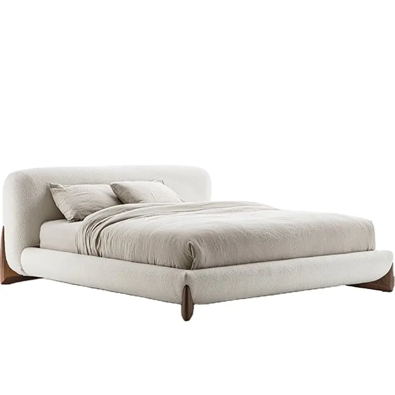 Factory direct sales Nordic style lamb flannelette art bed modern simple master bedroom elegant platform bed frame