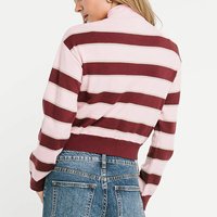 Cardigan en tricot décontracté pour femme, personnalisé, à rayures, col montant roulé, boutonné sur le devant, manches longues, ourlet côtelé, coupe courte - Fabricant