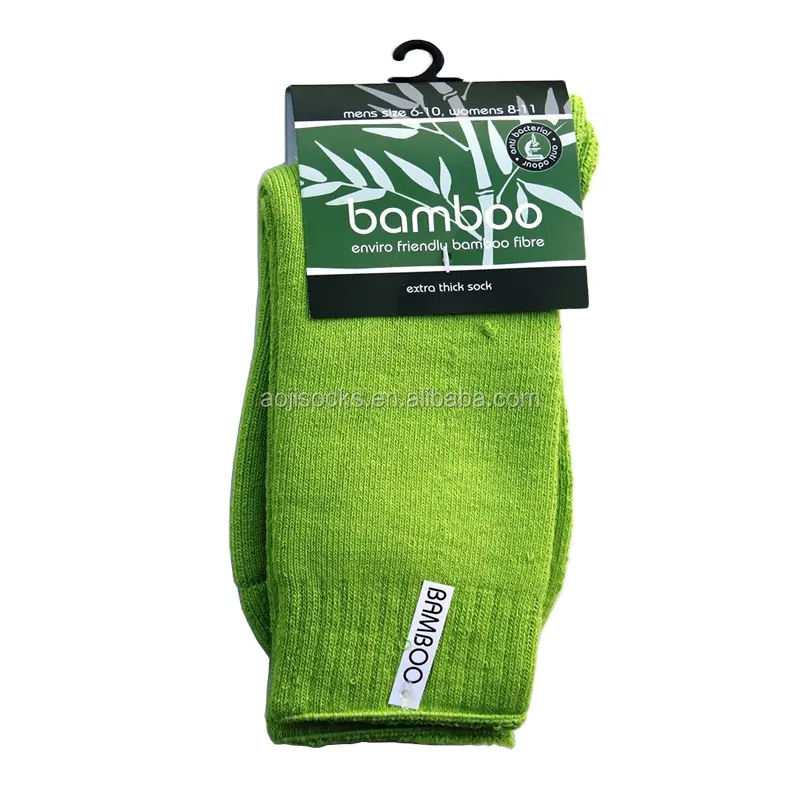 AJ1839 Stock Neon Green Wholesale Custom Men's Extra Thick 100% Bamboo Crew Working Socks