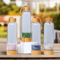 Bouteille d'eau en verre pour hydrothérapie avec pierres concassées, tasse à thé, couvercle en bambou, compartiment à ouverture étroite