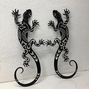 Art déco moderne, artisanat en fer forgé, 2 silhouettes de gecko en métal, base en toile, sculpture <span class=keywords><strong>murale</strong></span>, décoration de cour, multi-pièces - Product Image 3
