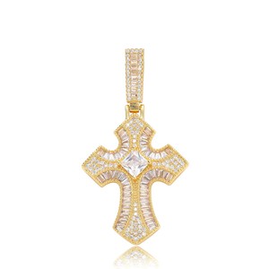 <b>Cross</b> Pendant Necklace Men's Zinc Alloy Cubic Zirconia Pave Setting Geometric Design Hip Hop Style Jewelry - Product Image 3