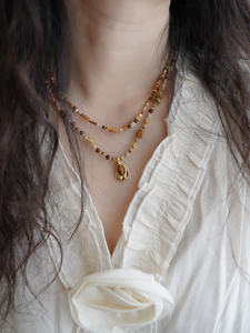 สร้อยคอทำมือประดับด้วยหินแจสเปอร์ลายภาพธรรมชาติ หินไทเกอร์อายสีไข่แดง  ชุบทอง 14K สำหรับทุกเพศ ยี่ห้อ <span class=keywords><strong>JoJo</strong></span> Jewelry สไตล์โบฮีเมียน เหมาะสำหรับงานปาร์ตี้ - Product Image 3