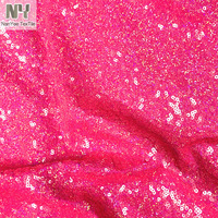 Tissu tricoté extensible 4 directions Nanyee Textile avec broderie scintillante, paillettes holographiques 3 mm, écarlate fuchsia, pour robe de danse pour filles