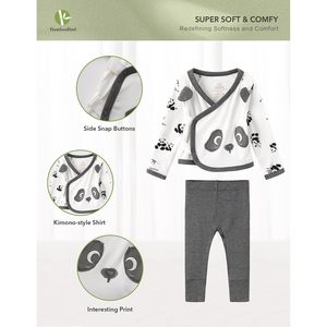 Liquidación de Pijamas BambooBud para Bebés Niñas, Conjunto de Kimono de Manga Larga y Pantalones, Viscosa de Bambú, Estampado Animal - Product Image 2