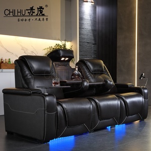 Asientos de cine en casa Sillón reclinable eléctrico de cuero <span class=keywords><strong>real</strong></span> Cómoda Silla de cine Sofá de habitación audiovisual automático Asientos de película de Villa - Product Image 1