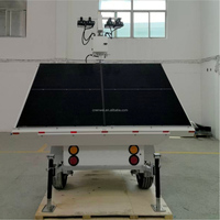 Remorque d'éclairage solaire mobile avec mât de 6 m, lampes LED 1200 W, 4 panneaux solaires de 450 W pour travaux nocturnes