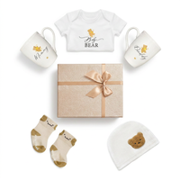 Juego de Regalo de Lujo para Bebé Recién Nacido, 5 Piezas, Tema de Osito, Mameluco, Gorro, Calcetines, Taza, con Caja de Regalo para Baby Shower