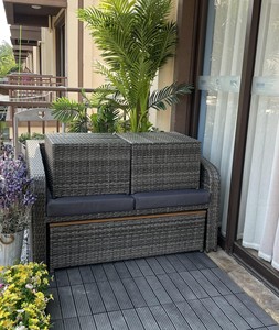 Conjunto de muebles pequeños de mimbre para Patio, sofá doble de jardín y mesa de centro de elevación, ahorrador de espacio - Product Image 3