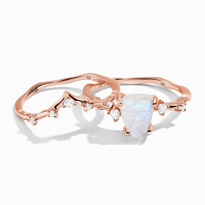 925 Silver Engagement Twig Designs Natural <b>Moonstone</b> Curve Tree Bark Branch Jewelry <b>Ring</b> Sets - Product Image 1