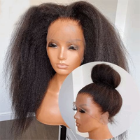 Perruque Lace Front HD Transparente 13x4 Couleur Naturelle, Cheveux Humains Raides Kinky Yaki Sans Colle pour Femmes
