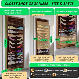 Over Door <b>Shoe</b> Organizer 24 Pair Capacity 12 Tier Hanging <b>Storage</b> For Sneakers Boots Kids Family Walnut Brown - Product Image 2
