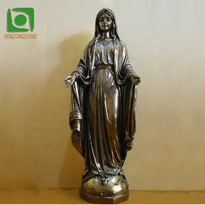 ตกแต่งบ้านเดสก์ท็อปขนาดเล็กหล่อทองเหลืองเปิดมือรูปปั้น Virgin Mary