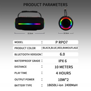 Enceintes DJ portables USB P PRO7 pour l'extérieur, mini enceintes sans fil professionnelles 20W BT, enceinte extérieure avec lumière LED changeante de couleur - Product Image 4