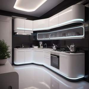 Conception de cuisine moderne de luxe avec îlot, finition brillante, éclairage haut de gamme, rangement intelligent et intérieur modulaire haut de gamme - Product Image 3