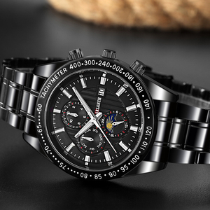 Racing Inspired Mens Chronograph Watch Tachymeter Bezel Luminous Dial Stainless Steel Band Sport Wristwatch - Product Image 2