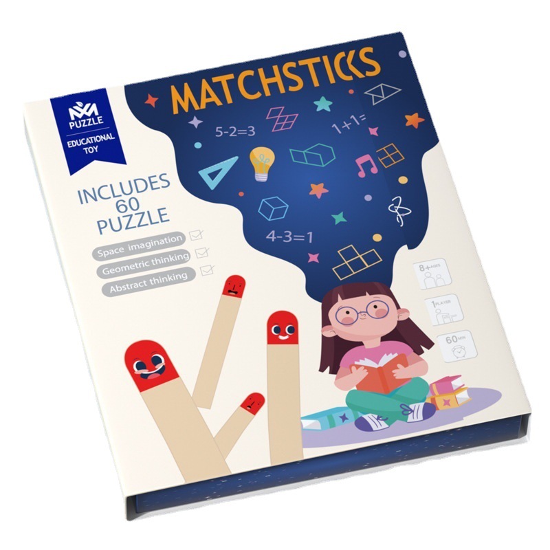 Children's Wooden Matchstick Game Logical Training and Intellectual Development Math Toys with Card Teaching Aids