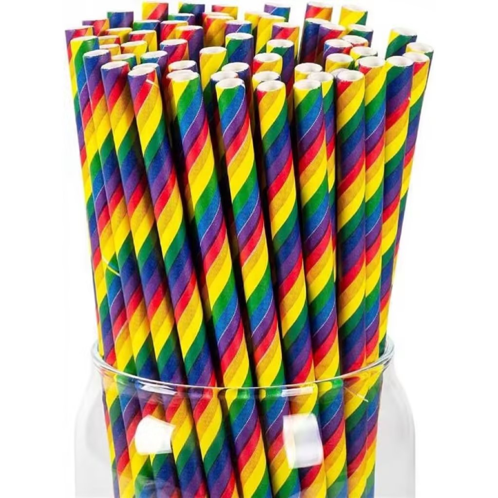 Bulk Disposable Rainbow Colors Striped LGBT Paper Drinking Straws for Party Celebration Festival Celebration