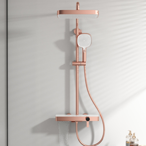 Ensemble de douche de tête en cuivre brossé or Rose poli pour <span class=keywords><strong>la</strong></span> <span class=keywords><strong>maison</strong></span> hôtel eau chaude froide bouton Simple mélange vanne en céramique pluie - Product Image 4