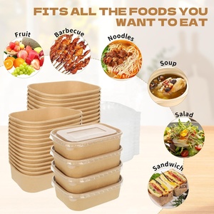 Bols à salade rectangulaires jetables en papier kraft biodégradable et compostable avec revêtement intérieur en polyéthylène, conteneur alimentaire - Product Image 3