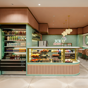 Sweet System Ice Cream Dessert Shop LED <strong>Glass</strong> Display Cabinet with Gold Frame and Metal <strong>Shelving</strong> for Retail Showroom - Product Image 4