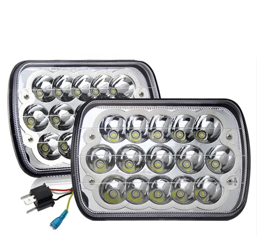 Luz LED para camión de 5x7 pulgadas, faro delantero cuadrado de 7x6, 5x7 pulgadas, color amarillo ámbar, Halo, Ojos de Ángel sellados, Hi/Lo, H6054, H5054, H6014