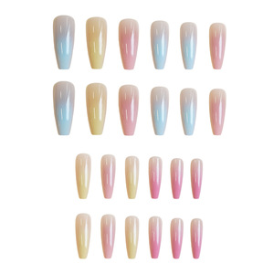 Vente en gros de <span class=keywords><strong>faux</strong></span> ongles longs carrés en acrylique à couverture complète, dégradé <span class=keywords><strong>pastel</strong></span> nude vers rose/jaune/<span class=keywords><strong>bleu</strong></span>, pour un usage quotidien - Product Image 1