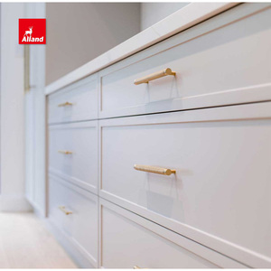 Lemari Dapur Mewah Modular Modern dengan Panel Shaker, Gagang Kuningan Alland Gold, Finishing Putih Laminasi, untuk Meja Makan - Product Image 4