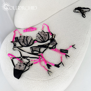 Set di 4 Pezzi di <span class=keywords><strong>Lingerie</strong></span> Sexy in Pizzo <span class=keywords><strong>Nero</strong></span> Erotico a Prezzo di Fabbrica - Product Image 5