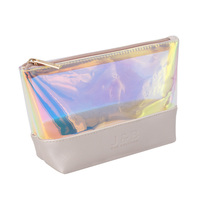 Tendance de la mode coréenne pochette holographique rose paillettes arc-en-ciel TPU sacs à cosmétiques beauté trousse de maquillage pour dame Logo