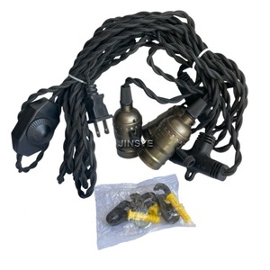 Kit de suspension luminaire CUL E26 avec cordon en tissu noir torsadé triple, interrupteur variateur et prise intégrée - Product Image 1