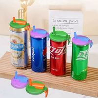 Couvercles de canettes de soda en plastique réutilisables sans BPA, anti-fuite, couvercles de canettes de soda de couleur avec paille