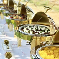 Restaurant 6L Golden Roll Top Runder Buffet-Wärmer ohne Fenster, Edelstahl Speisenwärmer, Chafing Dish, Rotierender Chafing Dish