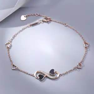 Fine High Quality Foot Jewelry 925 Sterling Silver Zircon Enamel Heart Infinity Anklets